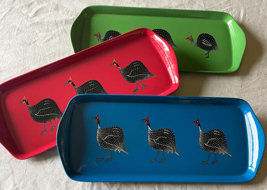 Mug Tray Hand Painted Original Guinea Fowl on Red