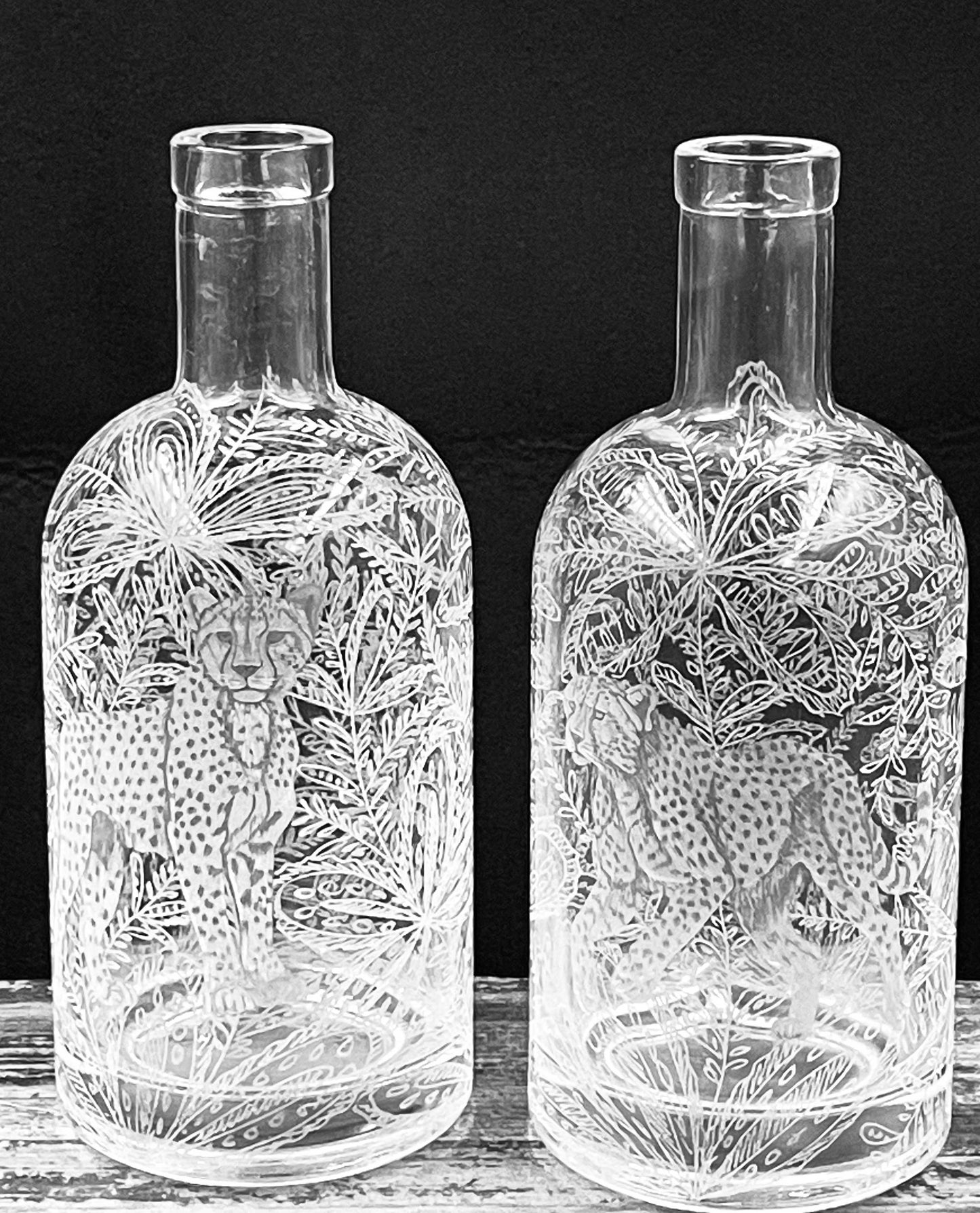 Bottles, Engraved with Pair of Cheetah