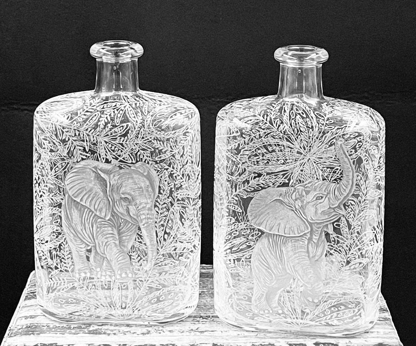 PAIR of Bottles, Engraved with Elephant
