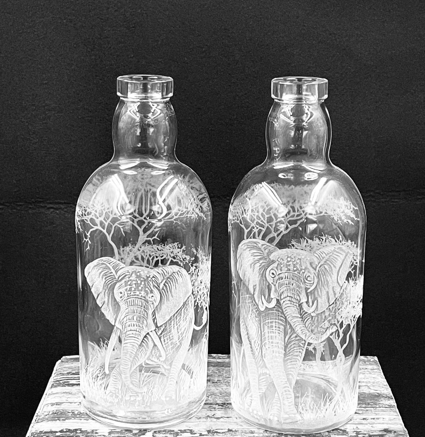 PAIR of Bottles, Engraved with Elephant