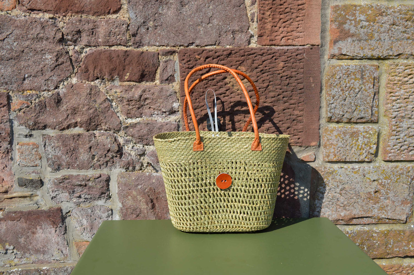 Tanzanian Seagrass Baskets with Hand stitched Leather handles Long or Short