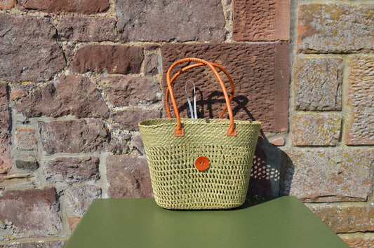 Tanzanian Seagrass Baskets with Hand stitched Leather handles Long or Short