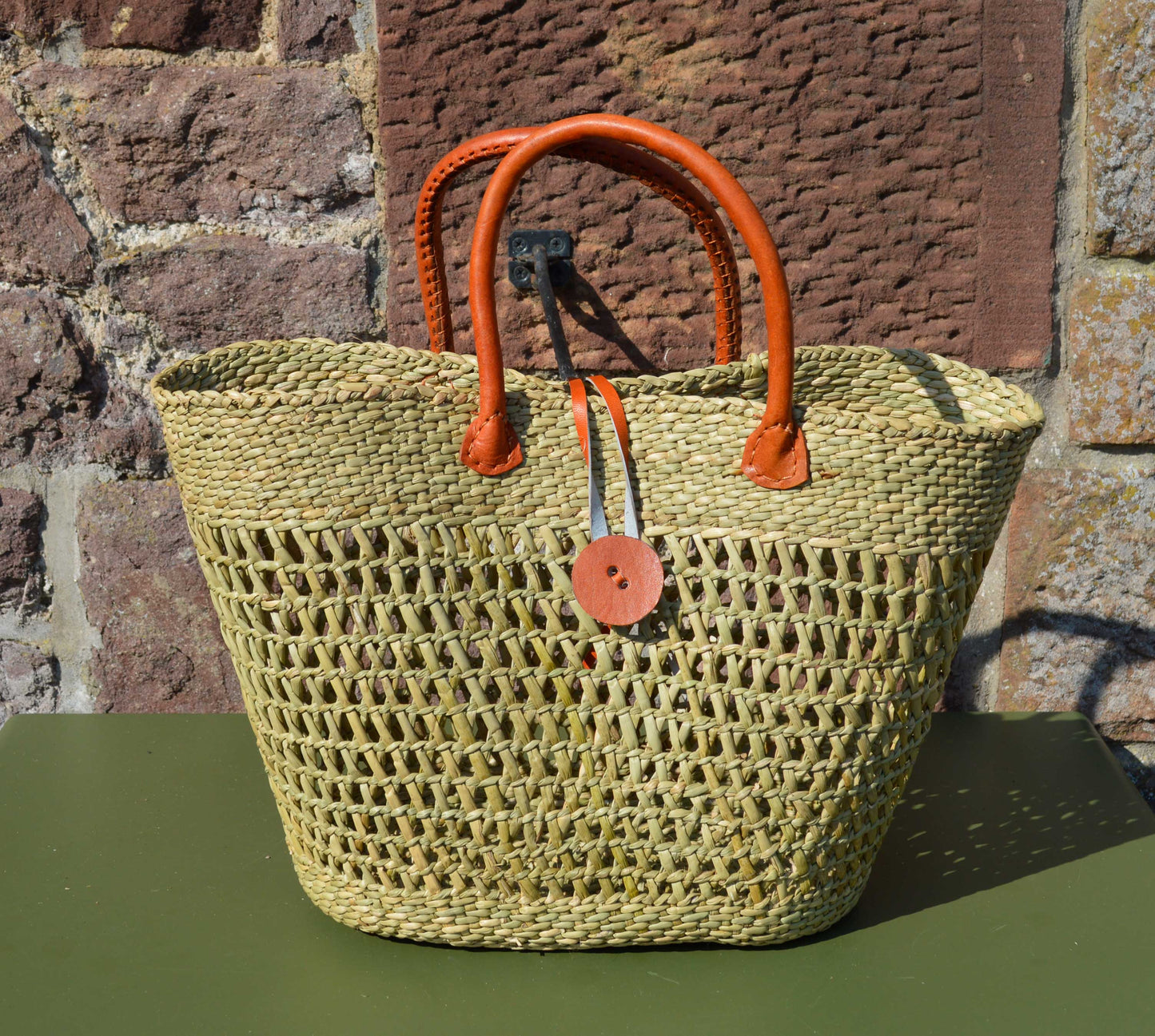 Tanzanian Seagrass Baskets with Hand stitched Leather handles Long or Short