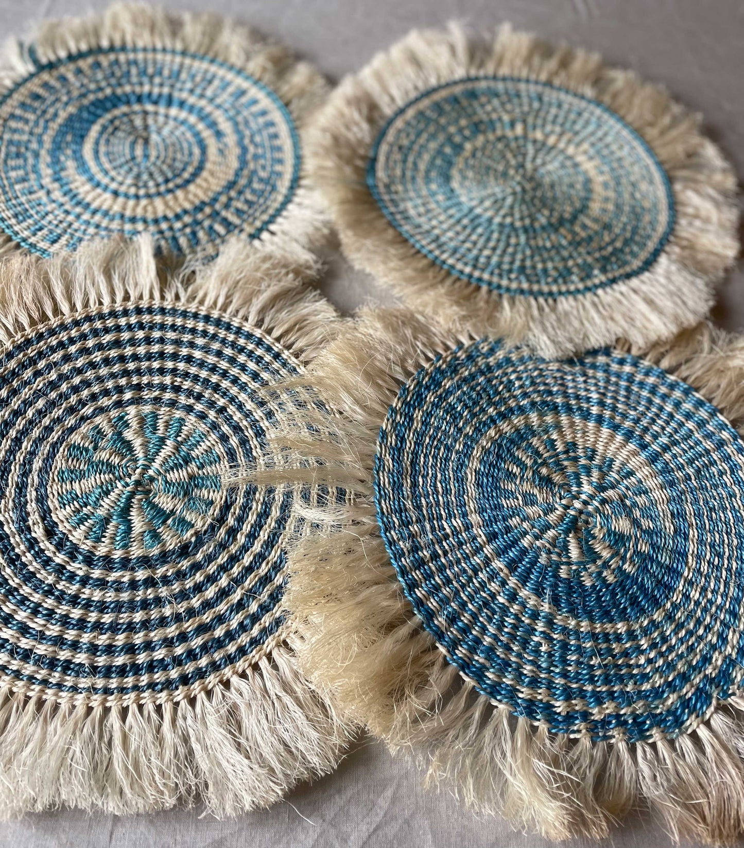 Sisal Woven Mats with Frilled Edge - Blue