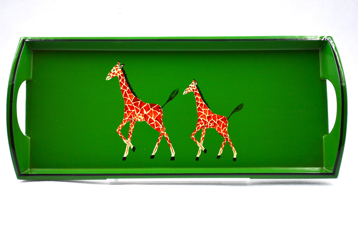 Small Drinks Tray Hand painted Giraffe on Green