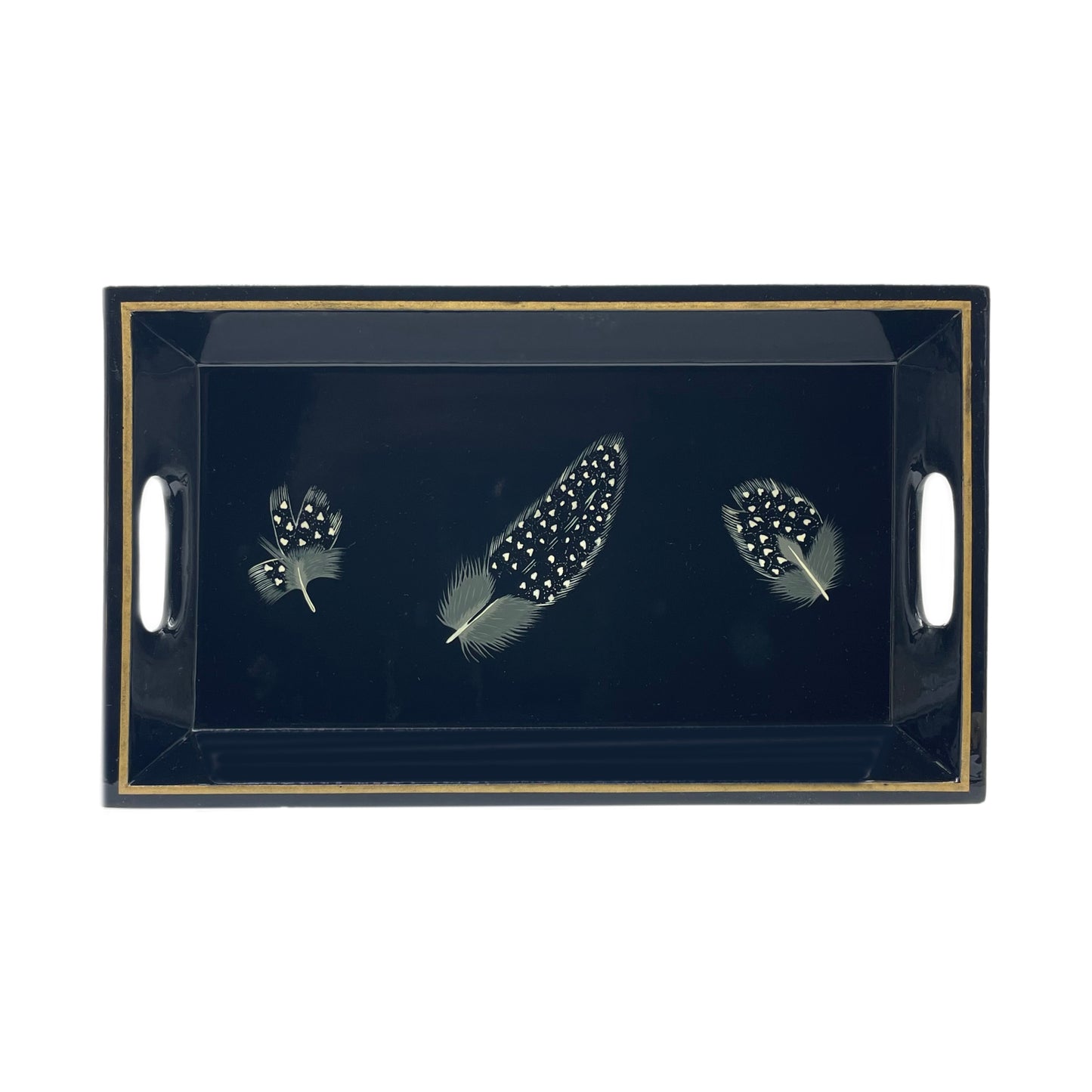 Small Drinks Tray Hand painted Guinea Fowl Feathers on Black