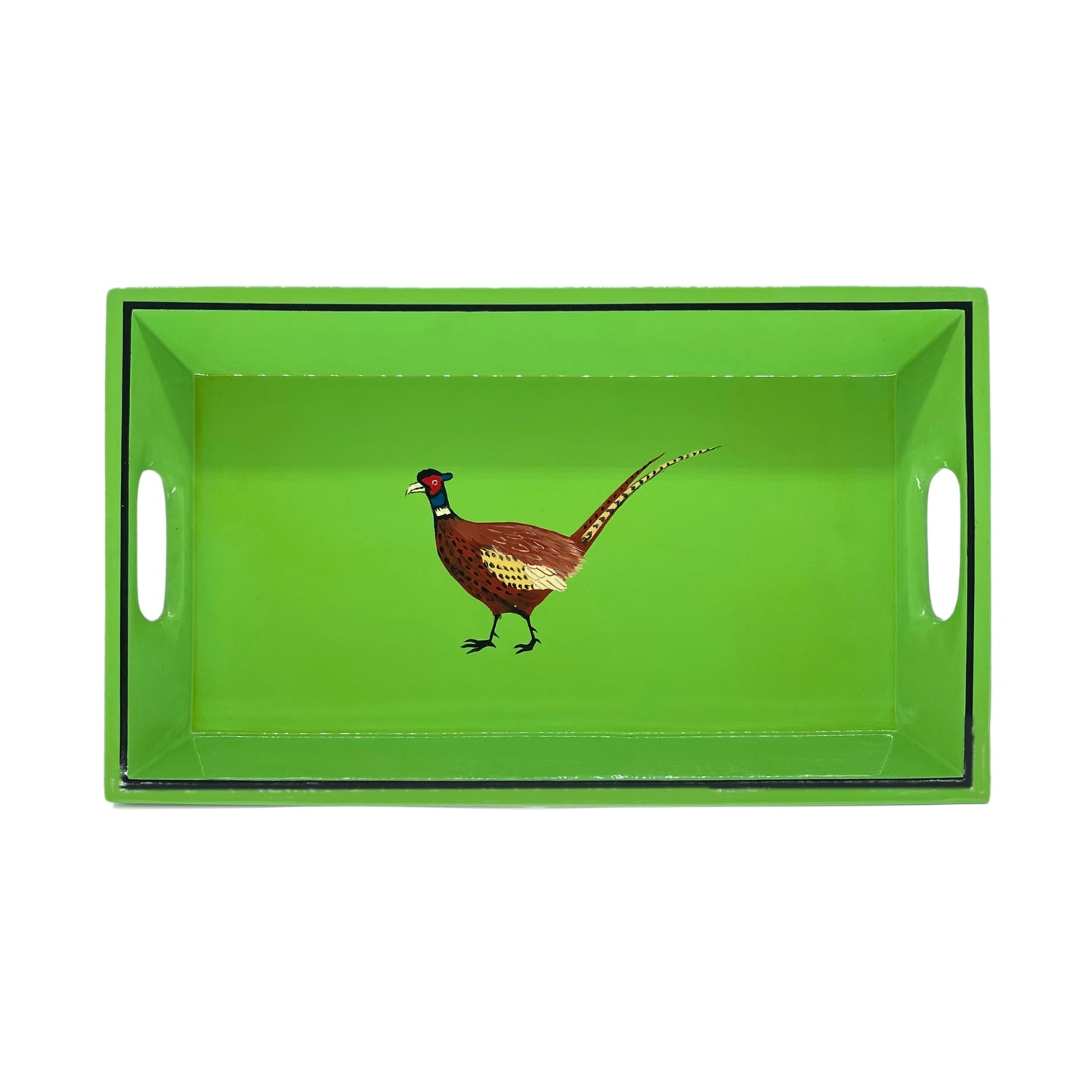 Small Drinks Tray Hand painted Pheasant on Green