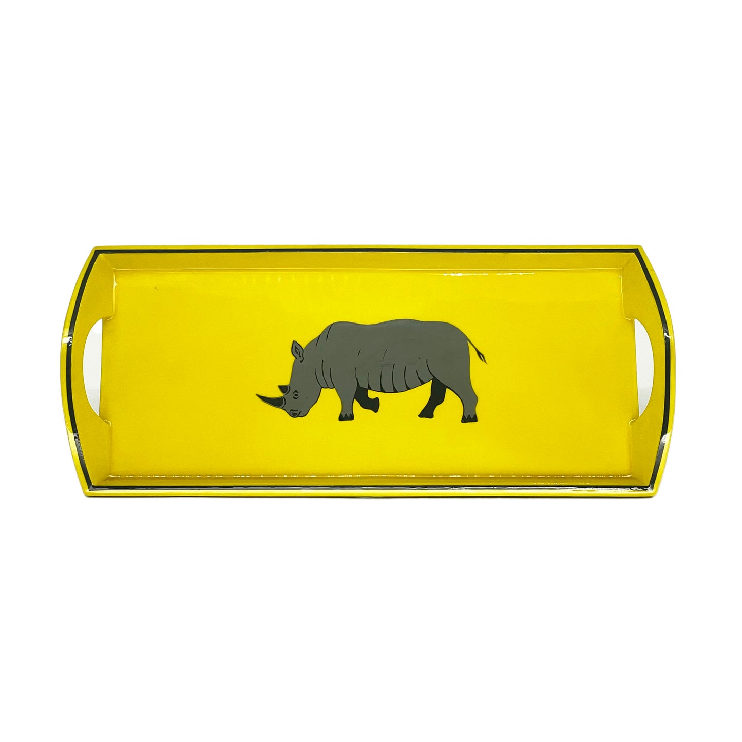 Wooden Mug Tray Hand painted Grey Rhino on Yellow