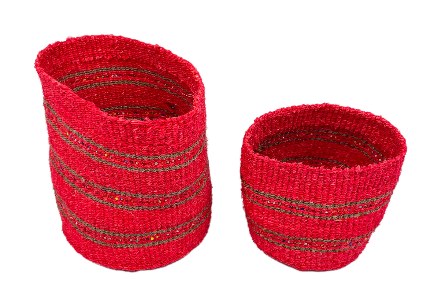 Large & Medium Beaded Fine Sisal Basket Containers-Tomato Red
