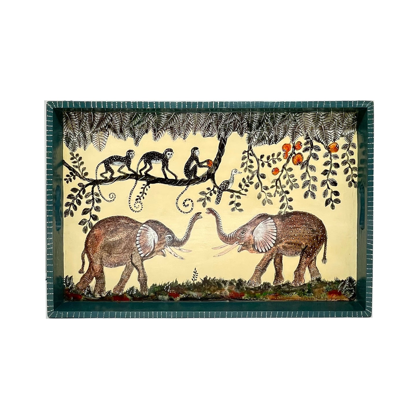 Naive Art Tray - Ex Large - Elephants & Monkeys