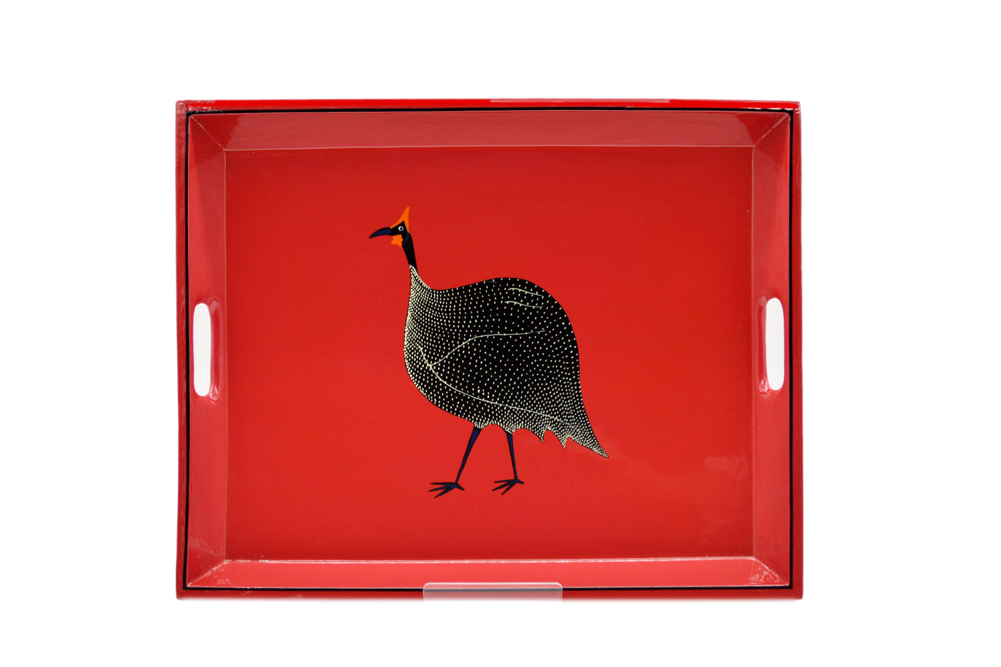 Tea Tray Guinea Fowl on Red