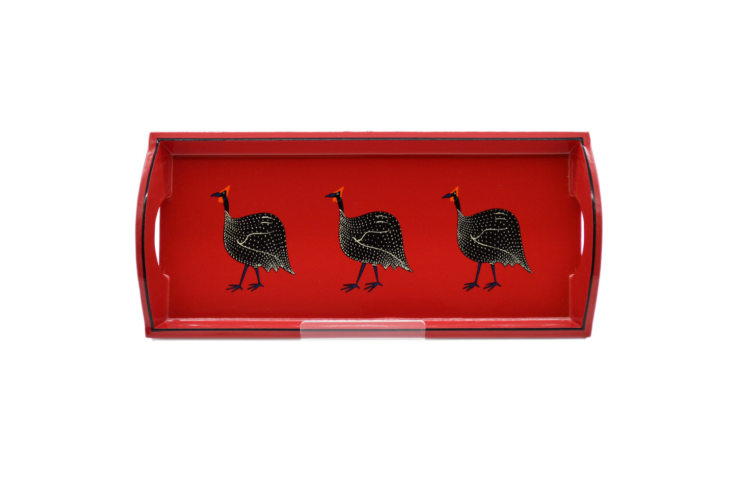 Small Drinks Tray Hand painted Guinea Fowl on Red