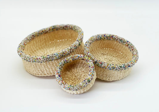 Basket sets with Beaded trim (bead colour choice)