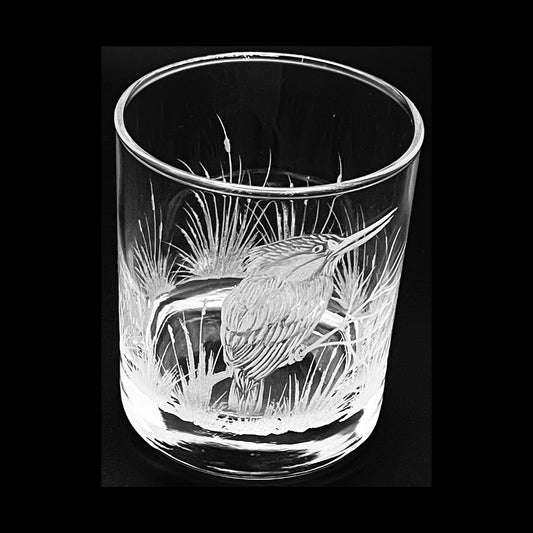 Water/Whisky Tumbler Glasses, Engraved with Kingfisher Birds