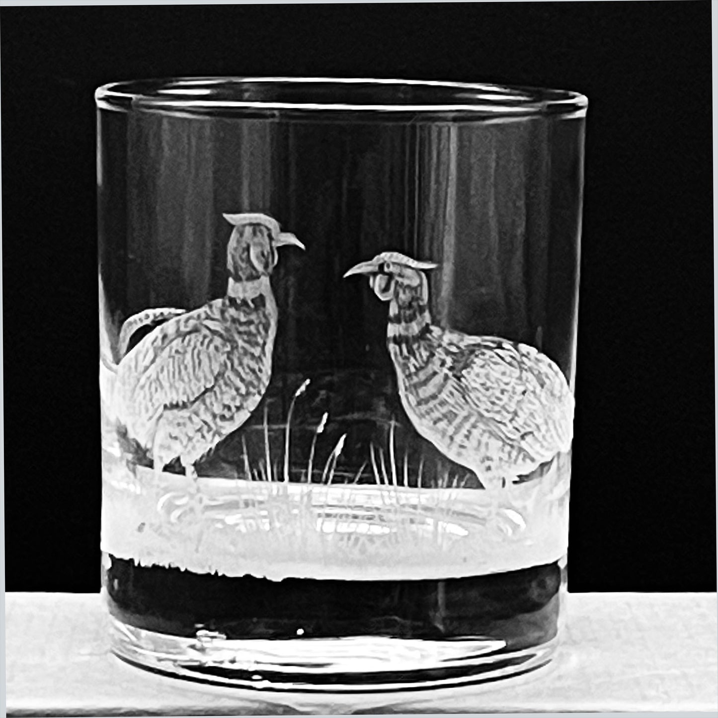 Water/Whisky Tumbler Glasses, Engraved with Pheasant