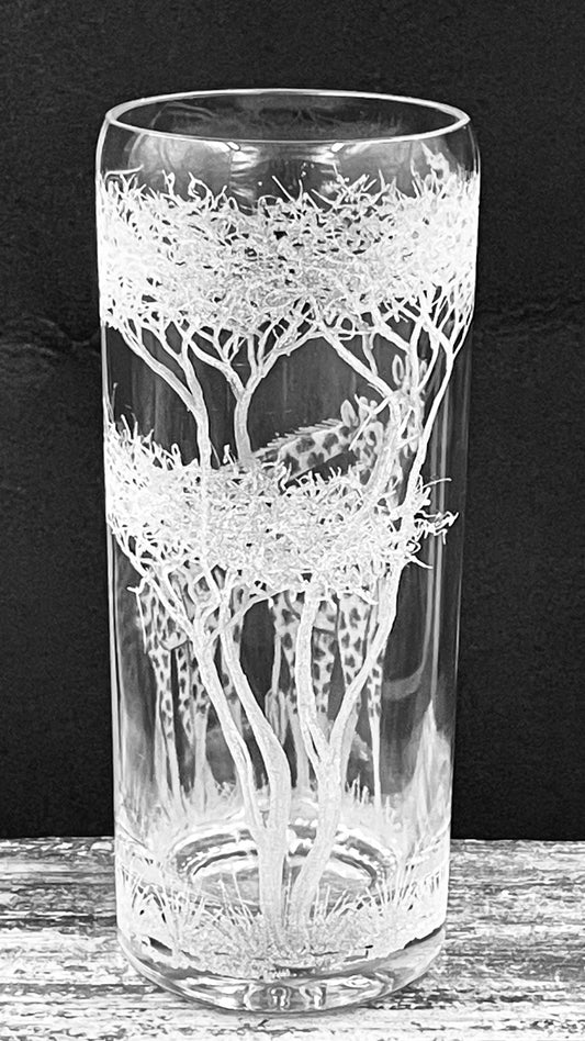 Vase, Cylindrical Engraved Giraffe Family