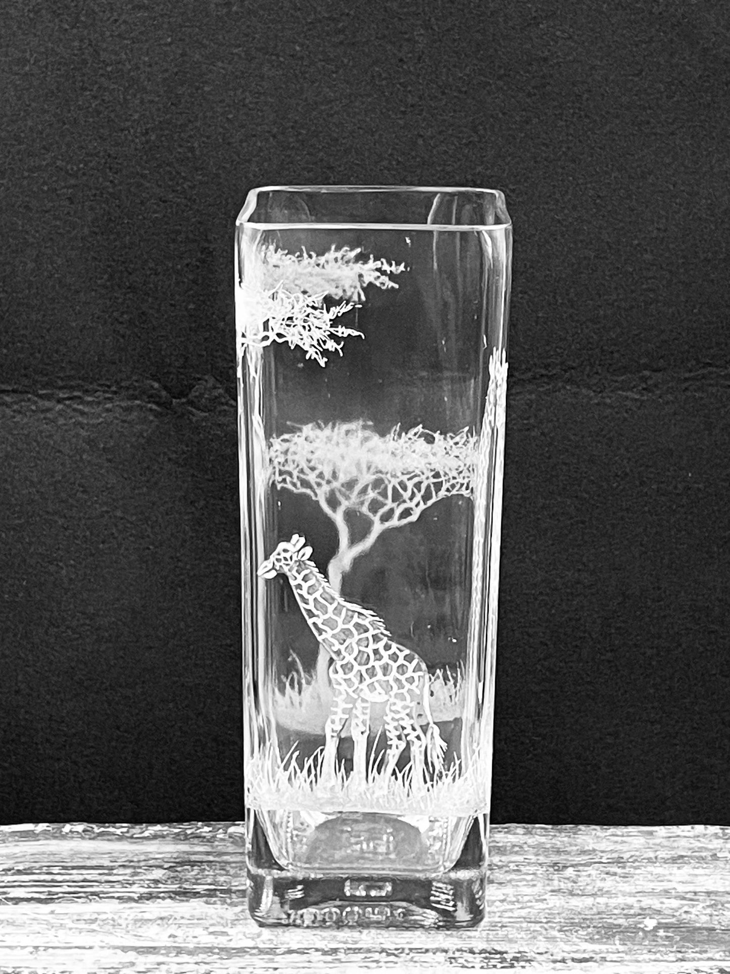 Vase, Square Tall Engraved Giraffe