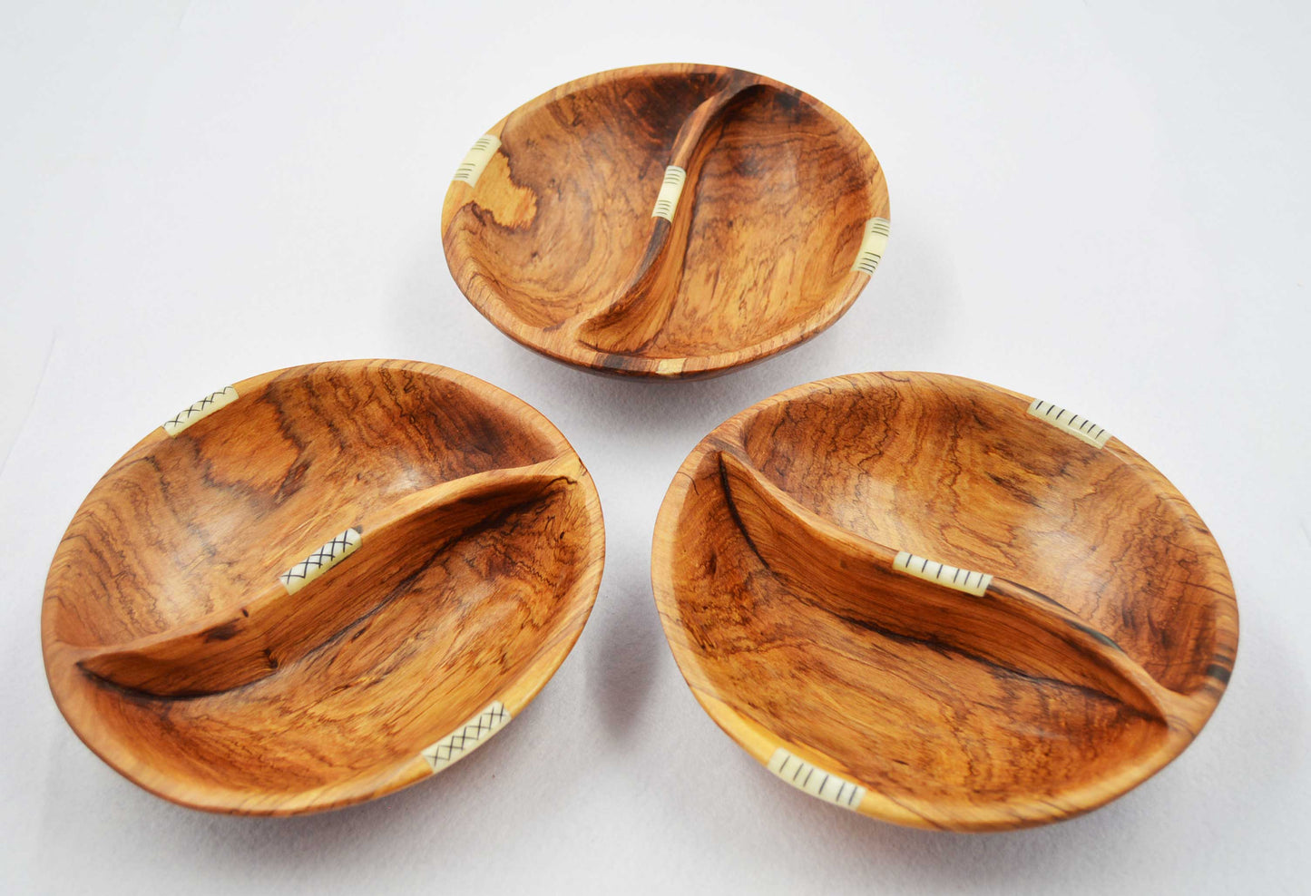 Olivewood Divided Bowl with batik bone inlay