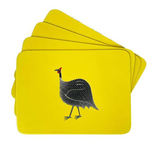 Rectangular Coasters, Original Guinea Fowl on Yellow, Set of 4