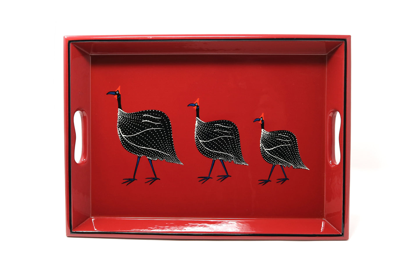 Lap Tray Hand Painted - Guinea Fowl on Red
