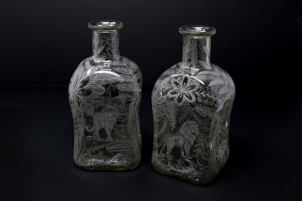 Engraved Bottles with Big Cats