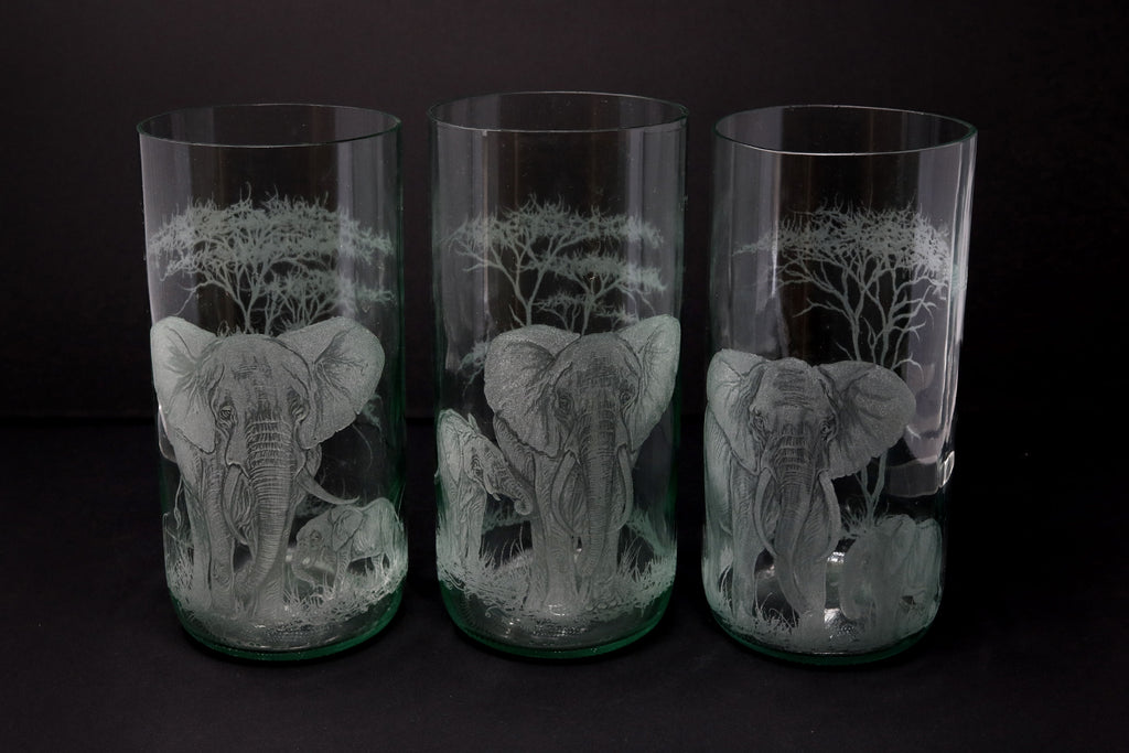 Storm Lantern, Engraved with Elephants (Mother and Calf)