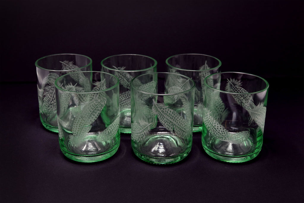 Tumblers, Engraved with Guinea Fowl Feathers