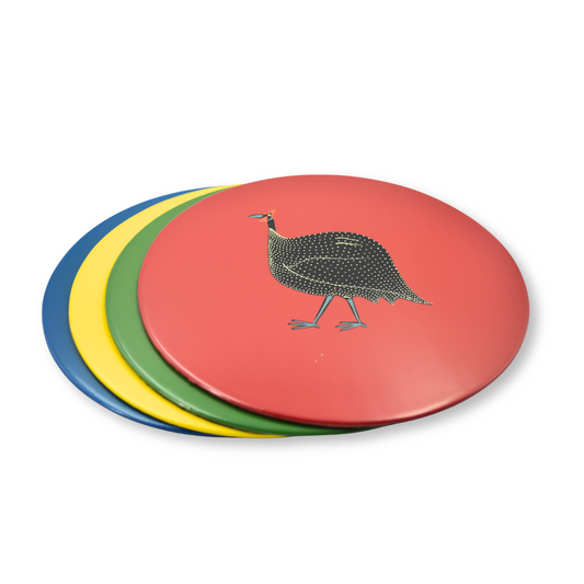 Table Mats, Original Guinea Fowl on Yellow, Set of 4