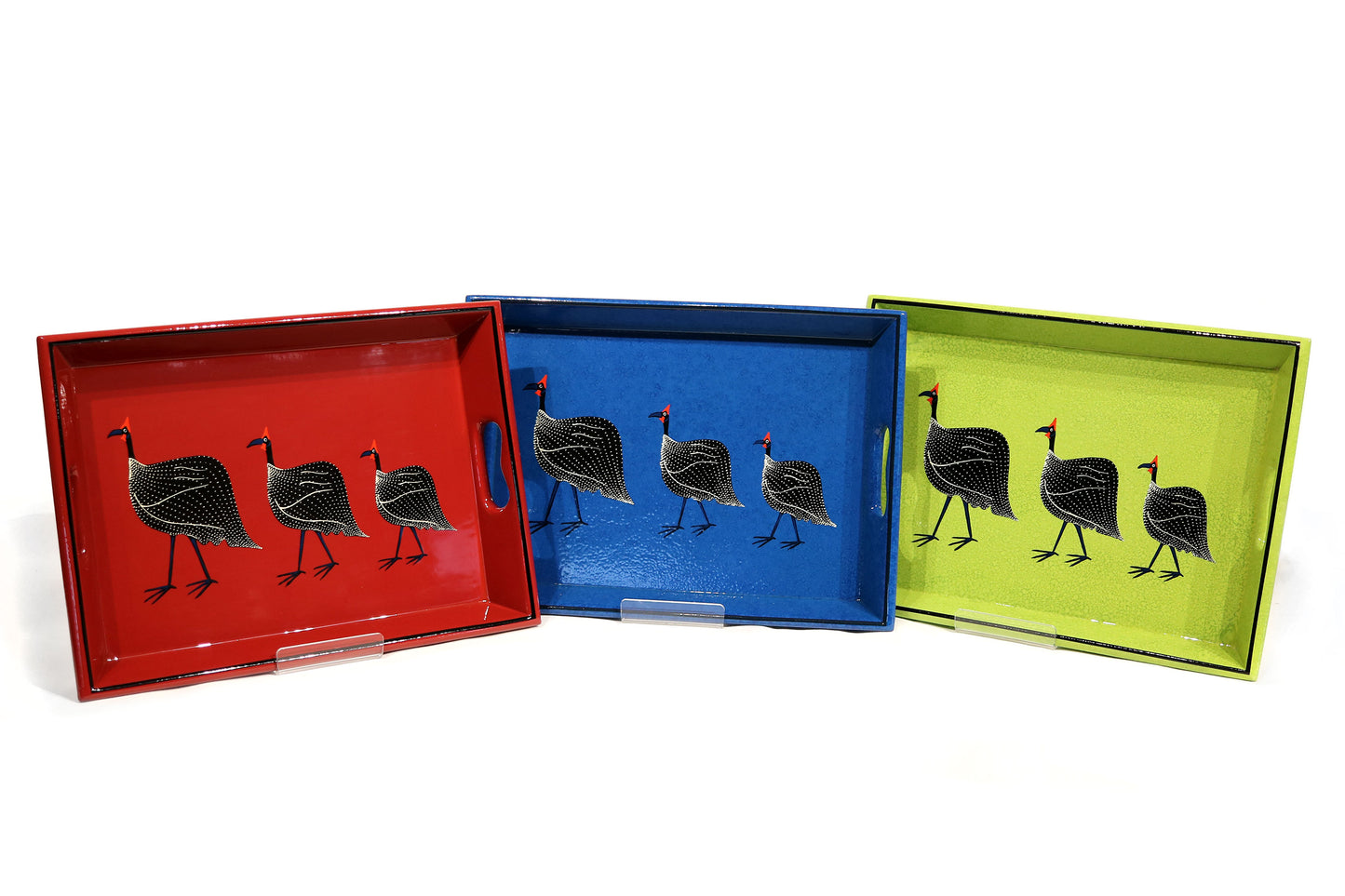 Lap Tray Hand Painted - Guinea Fowl on Green