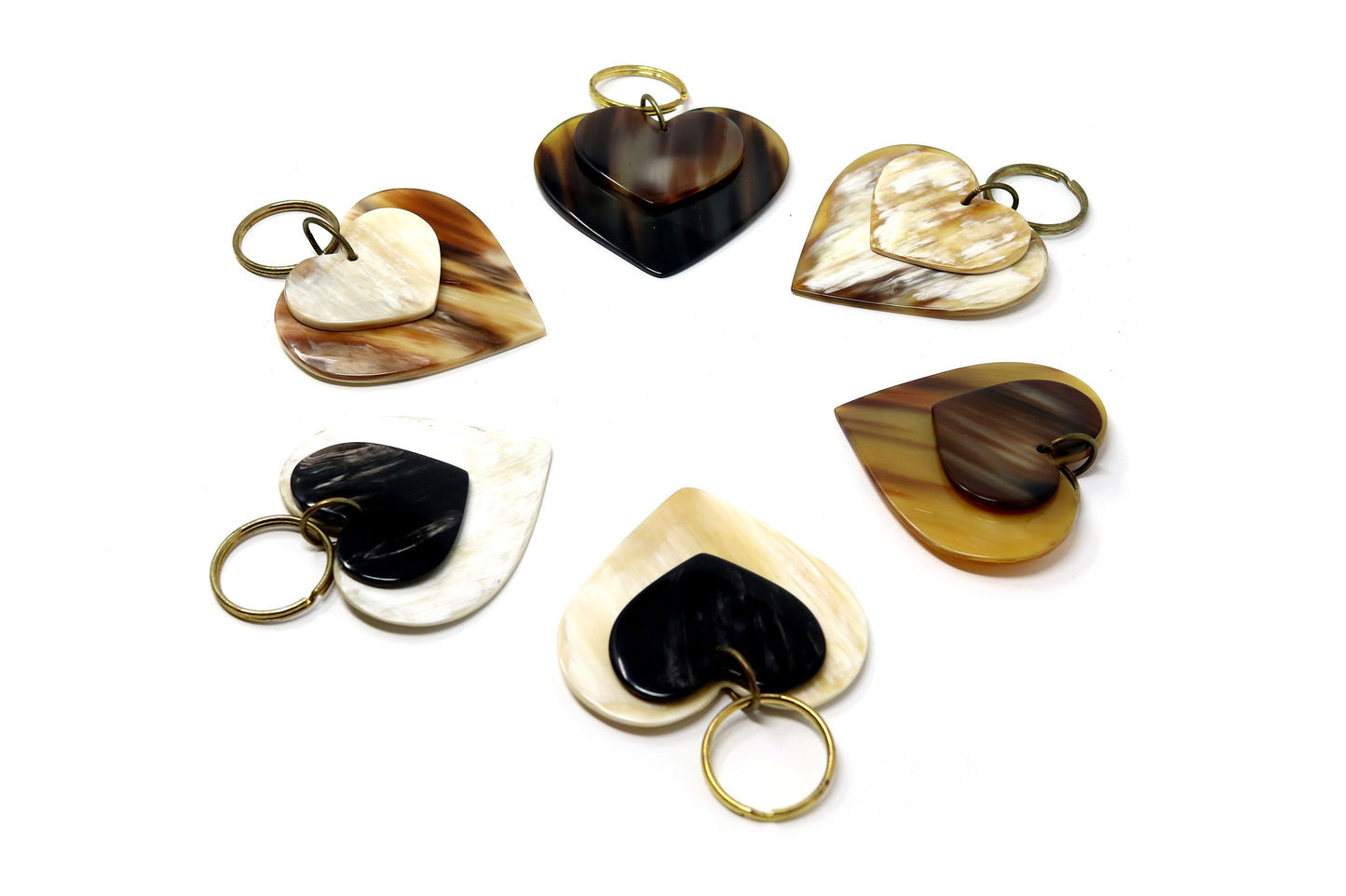 Ankole Cow Horn Keyring Double Heart