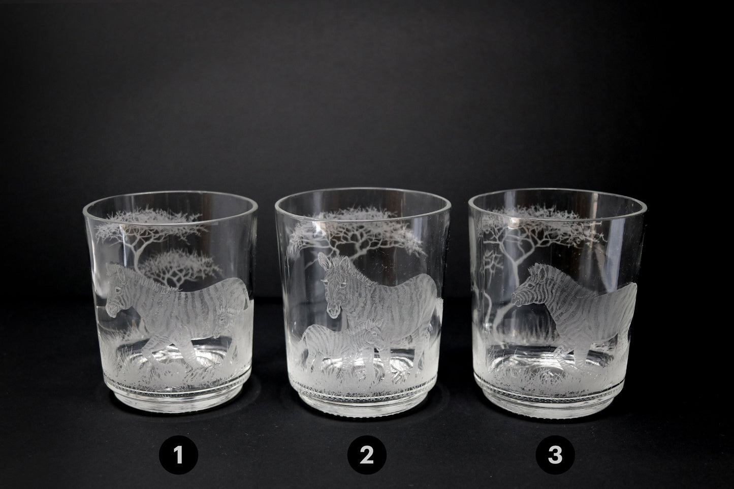 Candle Holder, Engraved with Zebra.