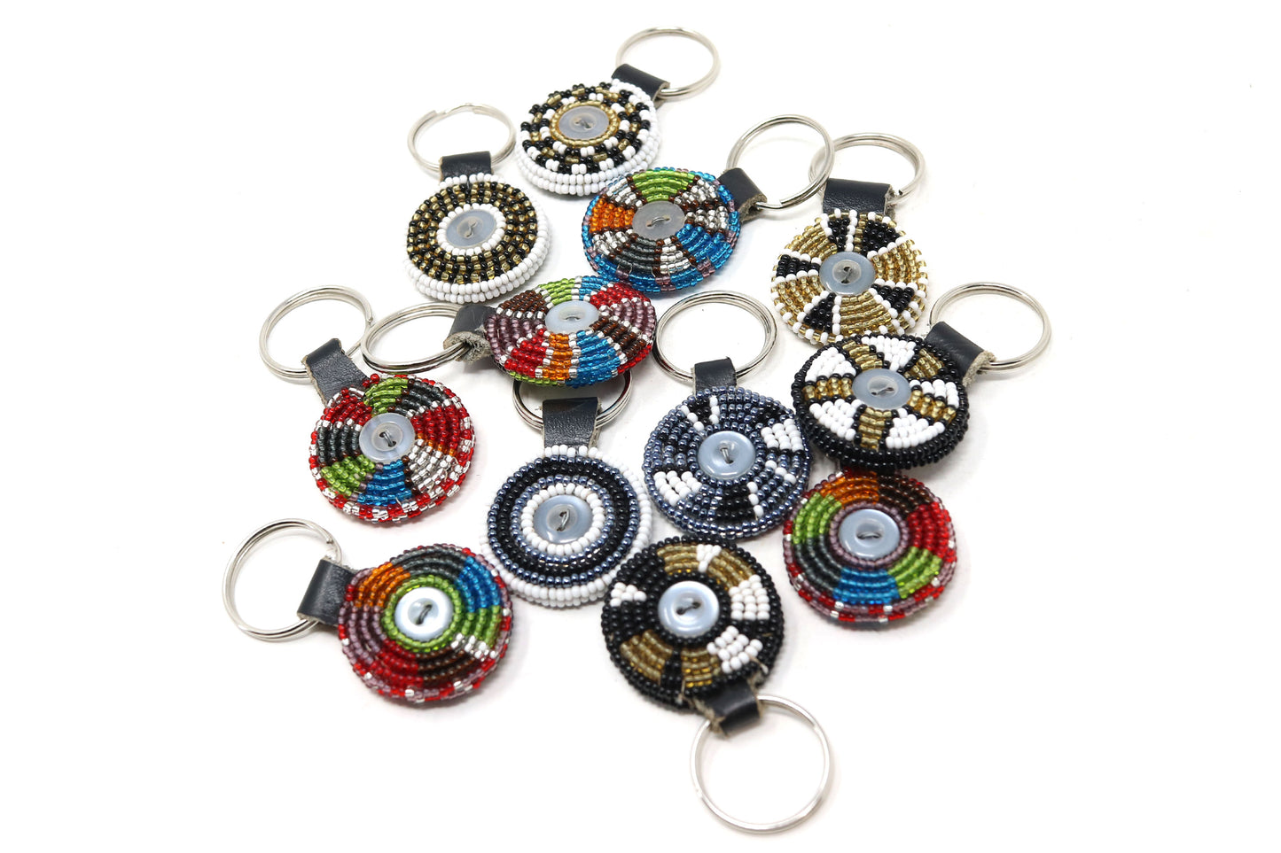 Beaded Keyring - Metallic Round Maasai