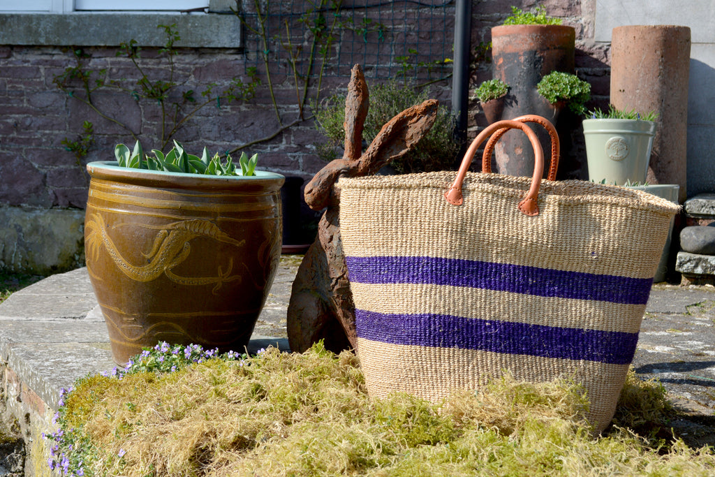 Extra Large Sisal Basket, Beige with Purple stripes