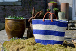 Extra Large Sisal Basket, Royal Blue and Ivory stripes