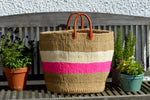 Extra Large Sisal Basket, Natural with Ivory and Pink stripes
