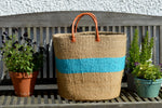Extra Large Sisal Basket, Natural with Turquoise band