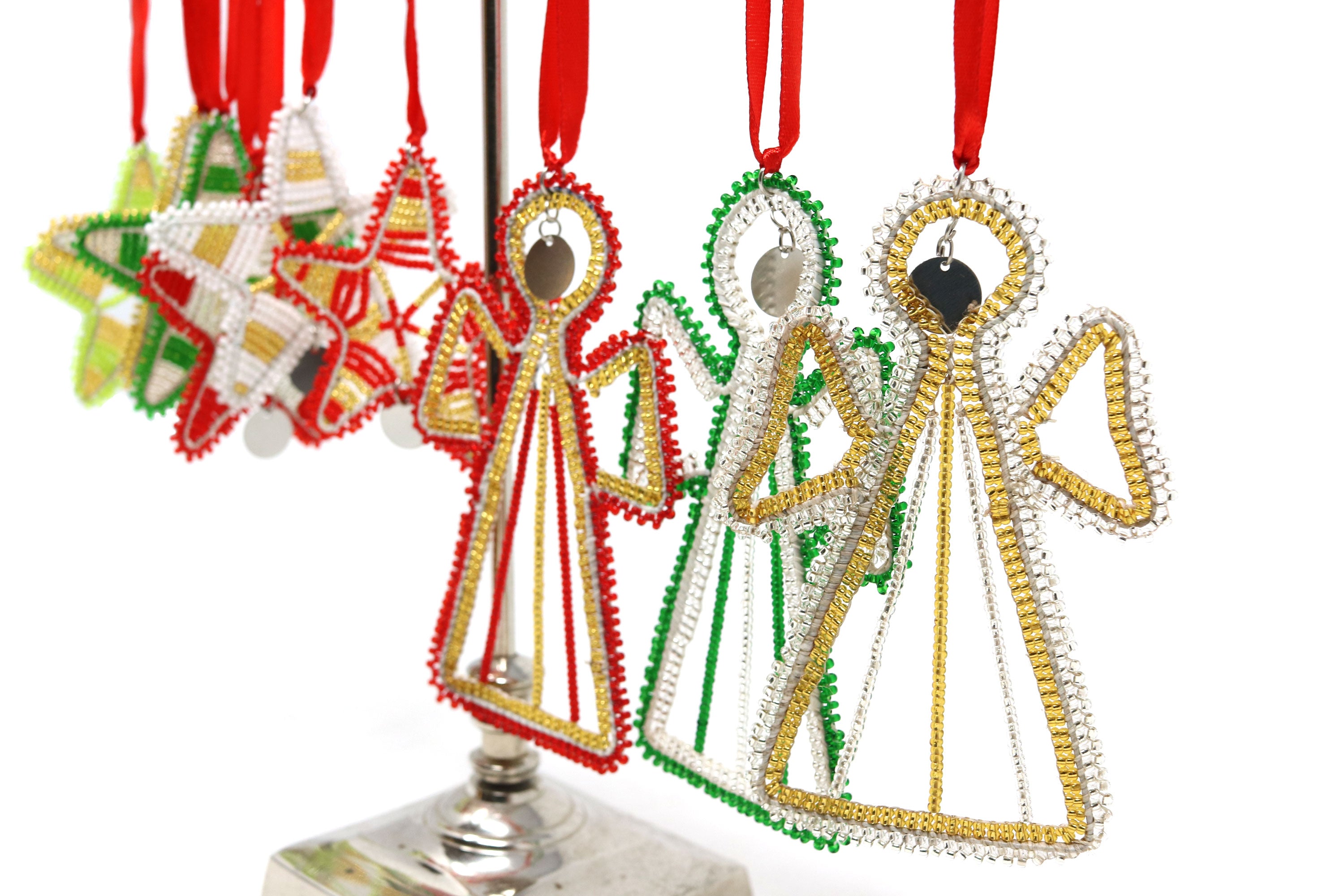 Beaded Christmas Tree Hanging Decorations Star and Angel