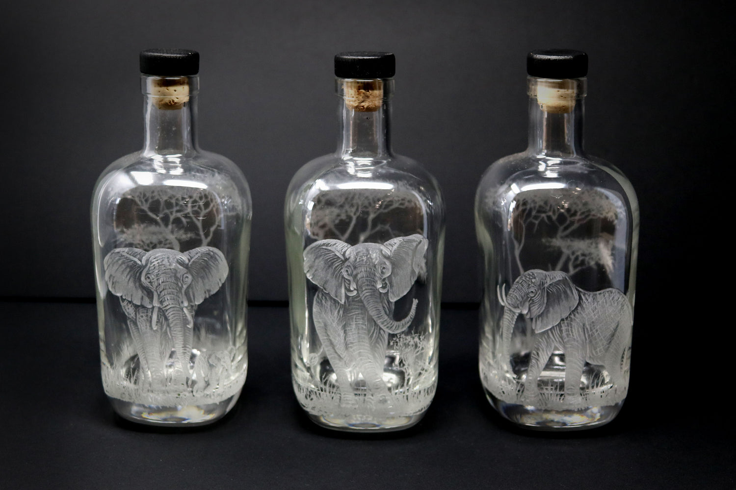Engraved  Bottles and Glass