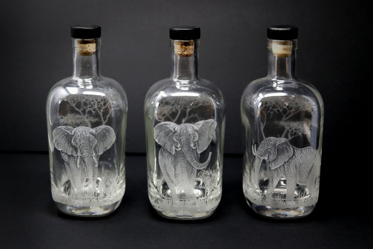 Engraved  Bottles and Glass