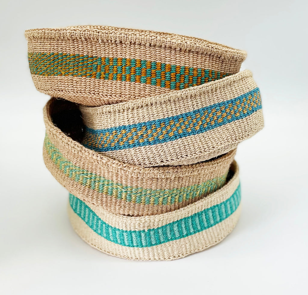 Sisal Bread Basket - Turquoise & Greens