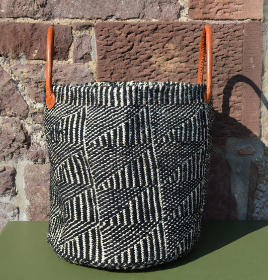 XXL Black & White Flag design Woollen and Sisal Basket.