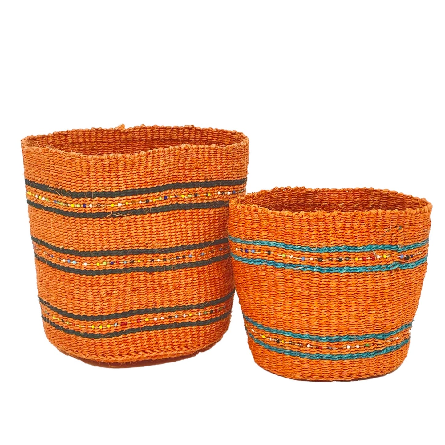 Large & Medium Beaded Fine Sisal Basket Containers-Burnt Umber