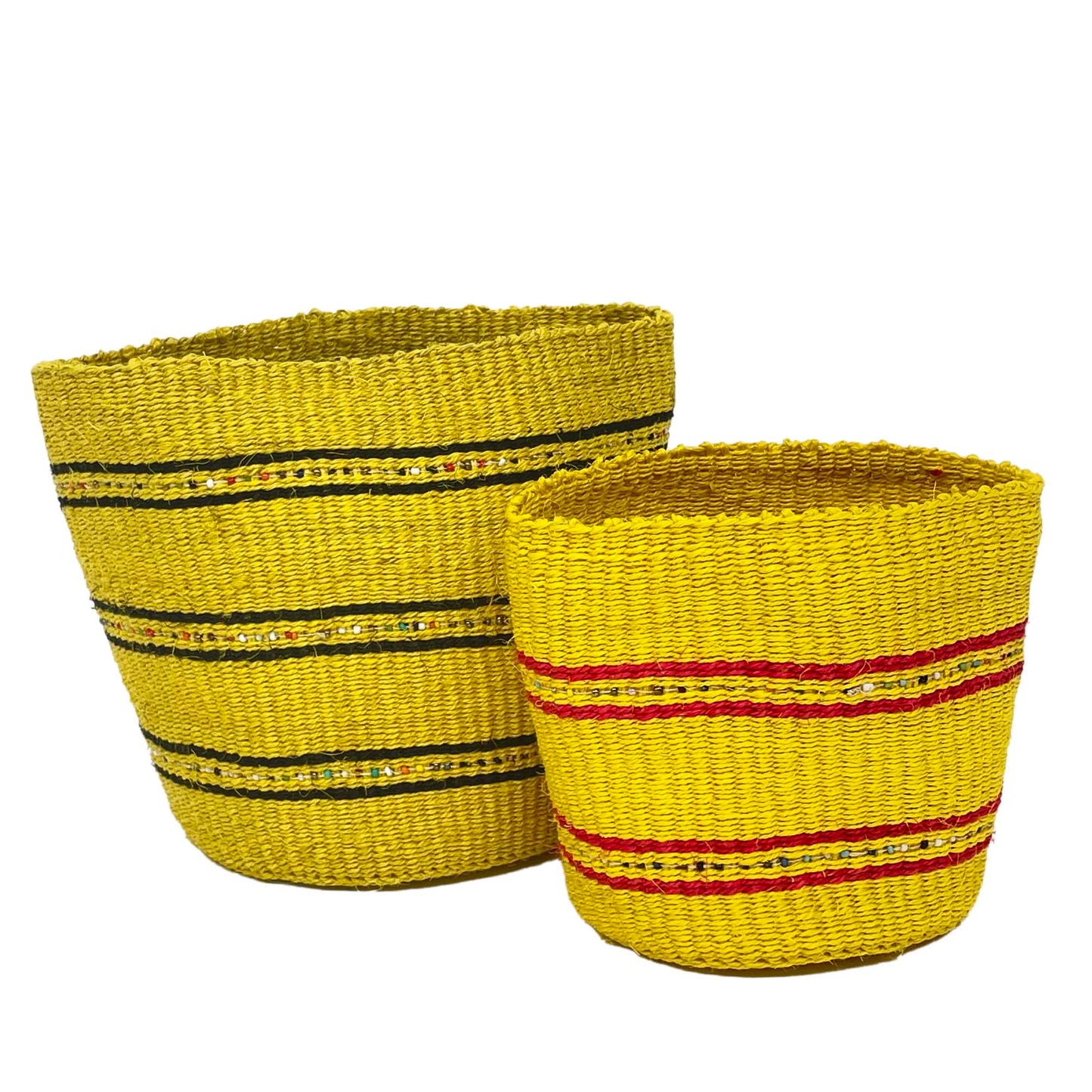 Large & Medium Beaded Fine Sisal Basket Containers yellow