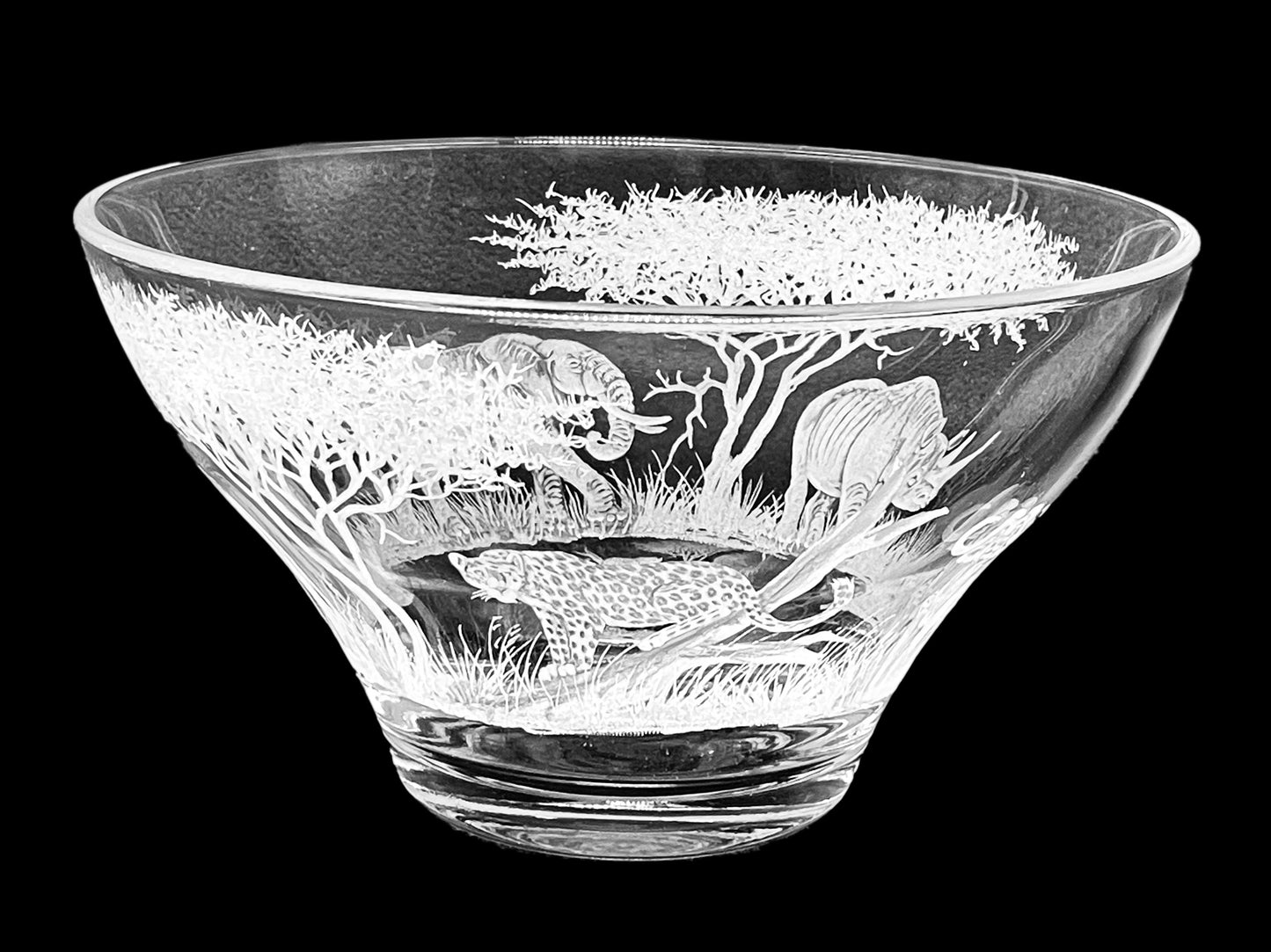 Glass Bowl, Engraved with the Big Five in Banana fibre presentation Box