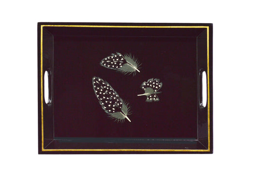 Drinks Tray Hand Painted Guinea Fowl Feathers on Black