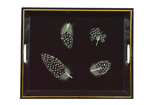 Lap Tray Hand Painted - Guinea Fowl Feathers on Black