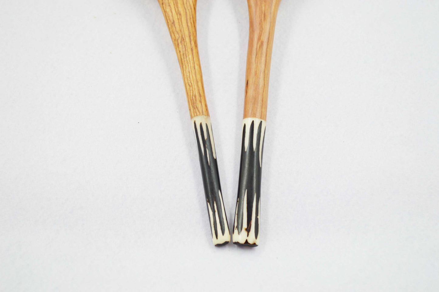 Regular Olive wood Salad Servers with Black & White Batik Handles