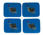 Rectangular Coasters, Original Guinea Fowl on Blue, Set of 4