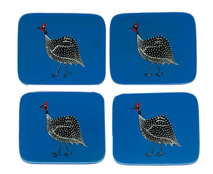 Rectangular Coasters, Original Guinea Fowl on Blue, Set of 4