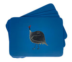 Rectangular Coasters, Original Guinea Fowl on Blue, Set of 4